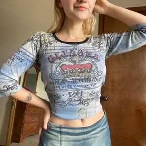 Ed Hardy Style Blue Top with Rhinestones